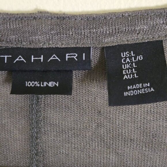 Tahari 100% Linen Olive Open Front Long Line Lightweight Cardigan Sweater Size L - Picture 3 of 3